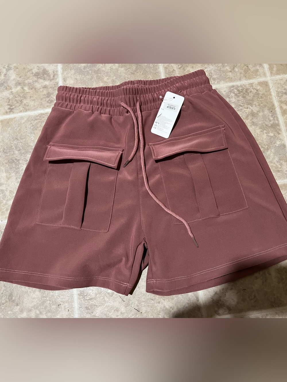 Woman Cargo Pocket Elastic Waist Shorts - Rose Brown